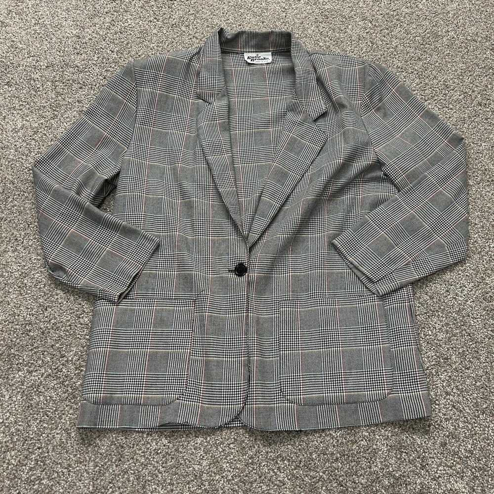 Katie Brooke Blazer Jacket Womens 14 Gray Plaid One Button Tailored USA Career